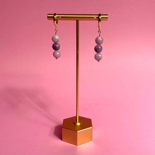 24k gold plated lepidolite crystal earrings