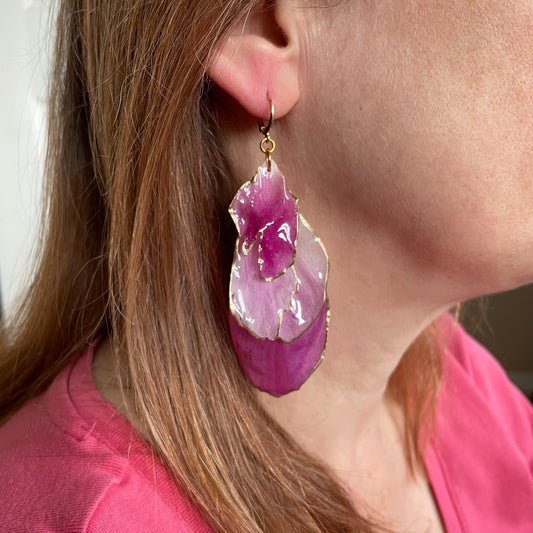 18k gold plated fuschia peony earrings