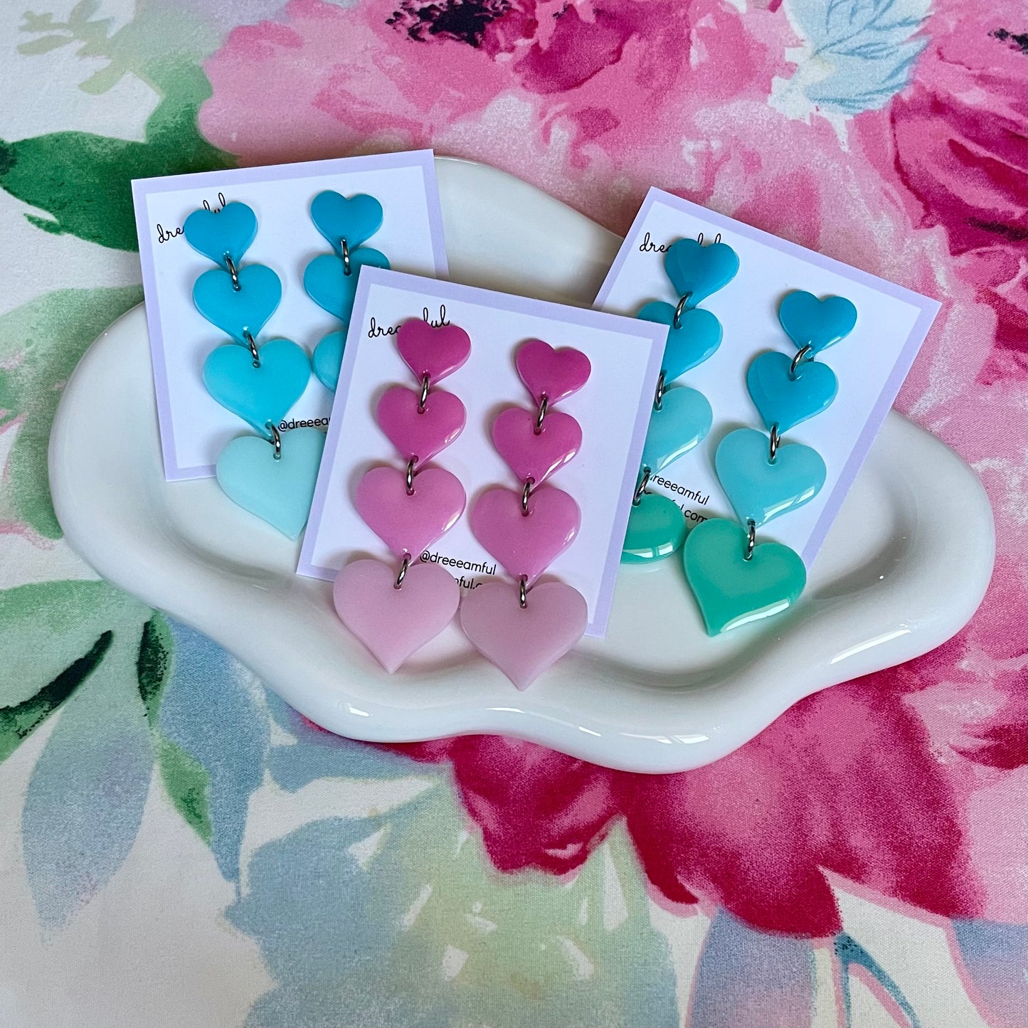 ombré resin heart drop earrings
