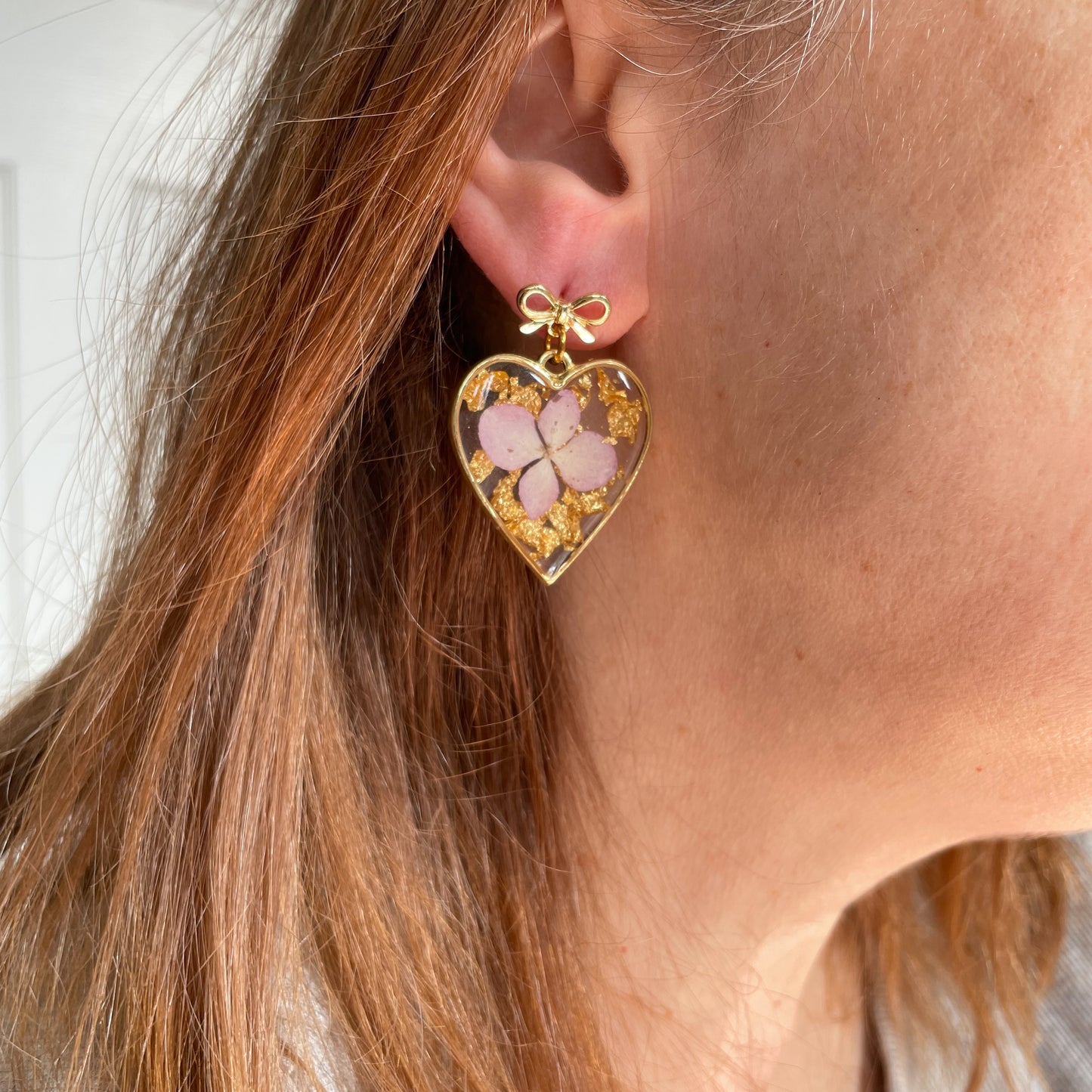 hydrangea petal heart earrings