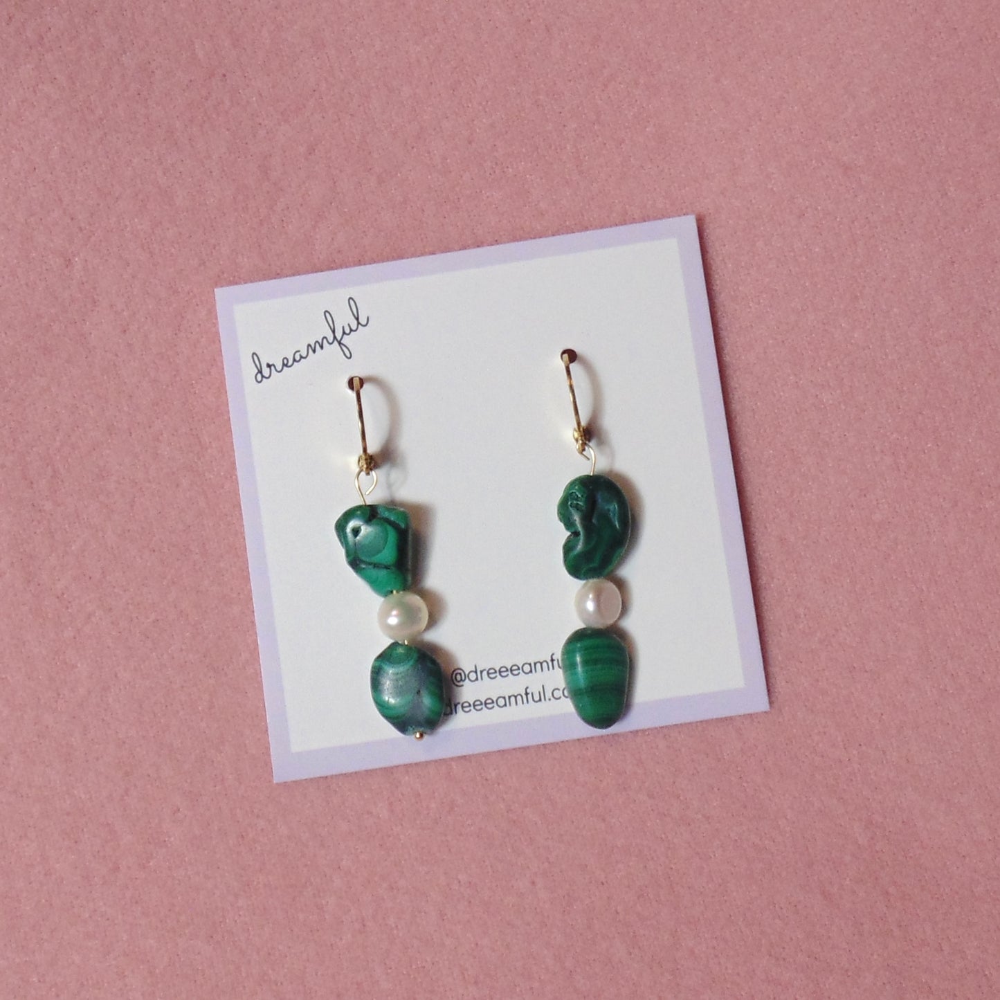18k gold plated malachite & pearl earrings