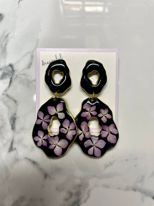 black hydrangea earrings