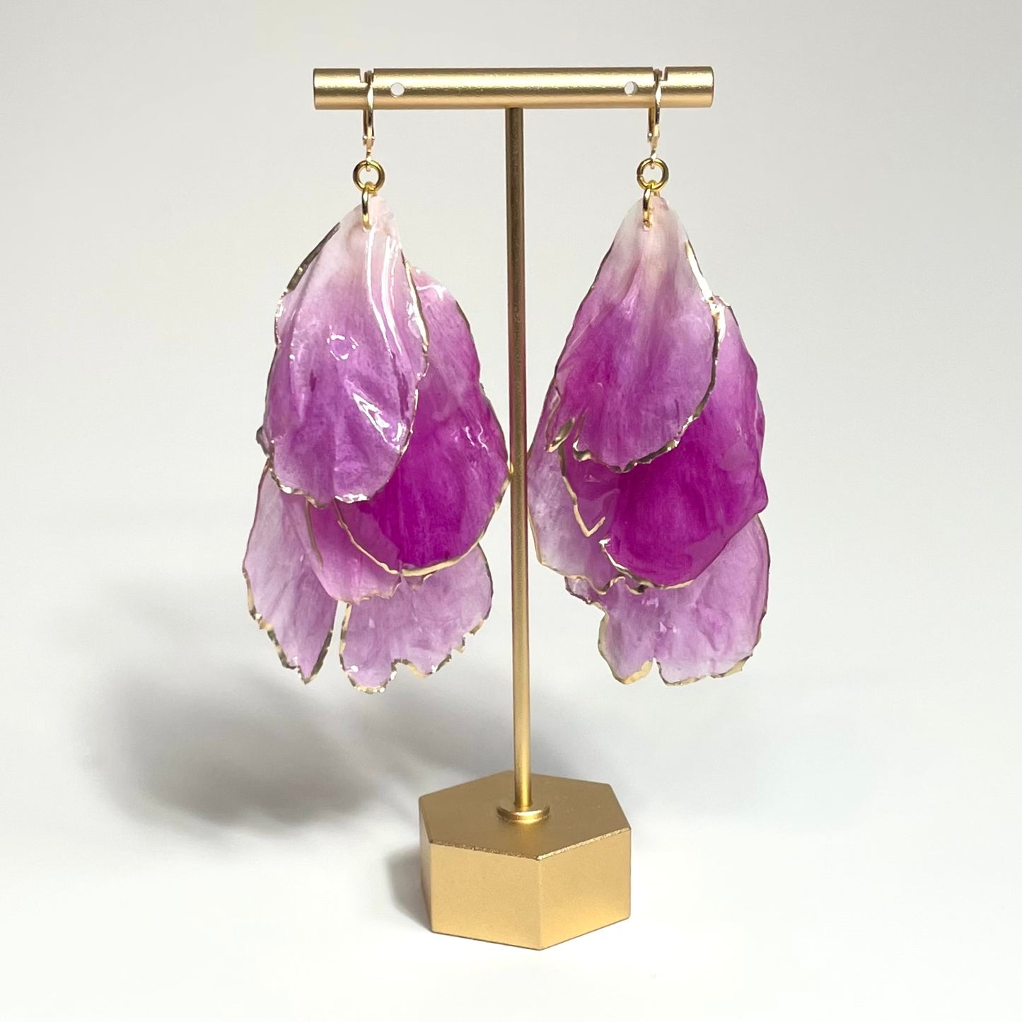 18k gold plated fuschia peony earrings
