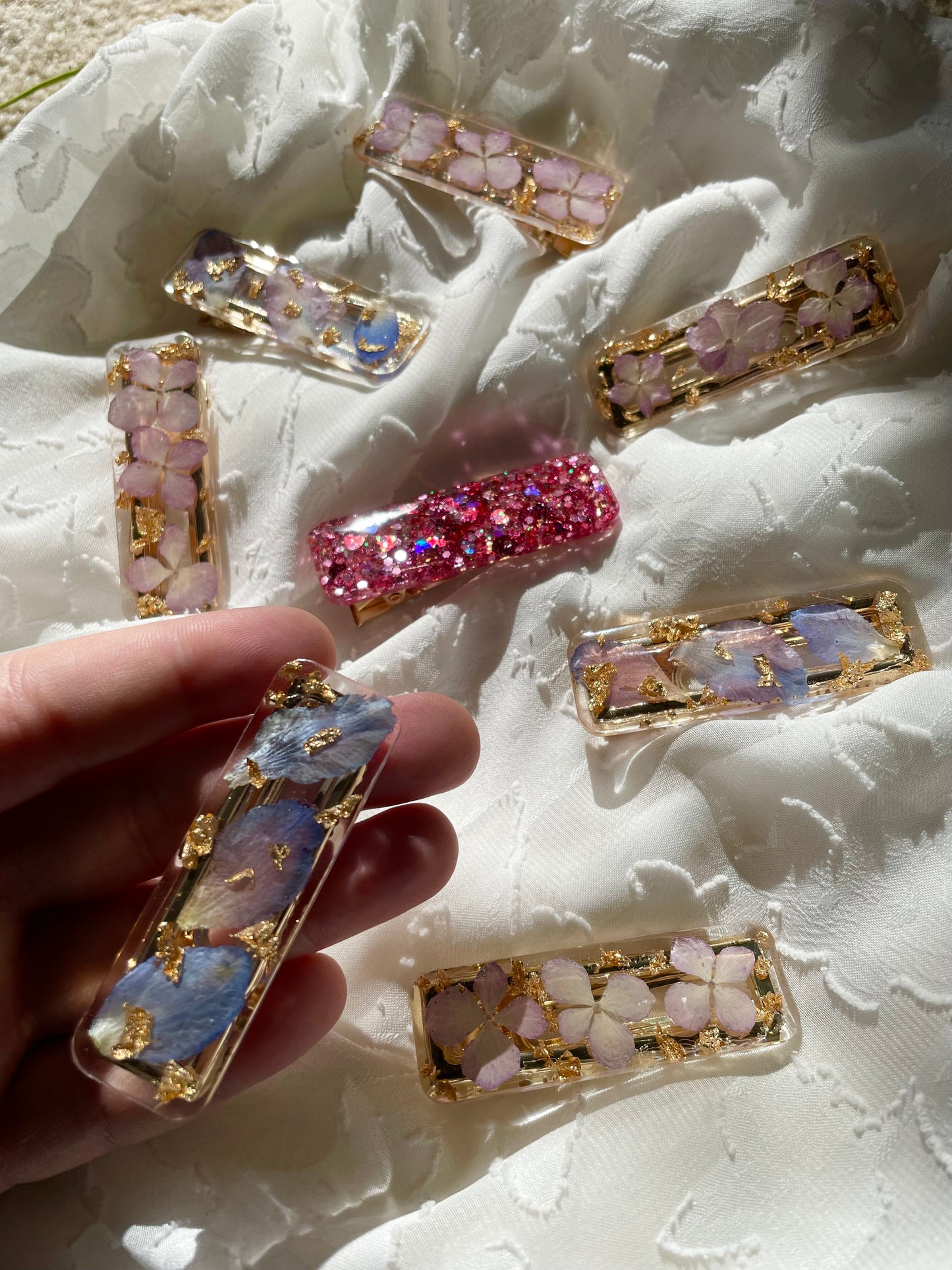 real flower barette hair clip