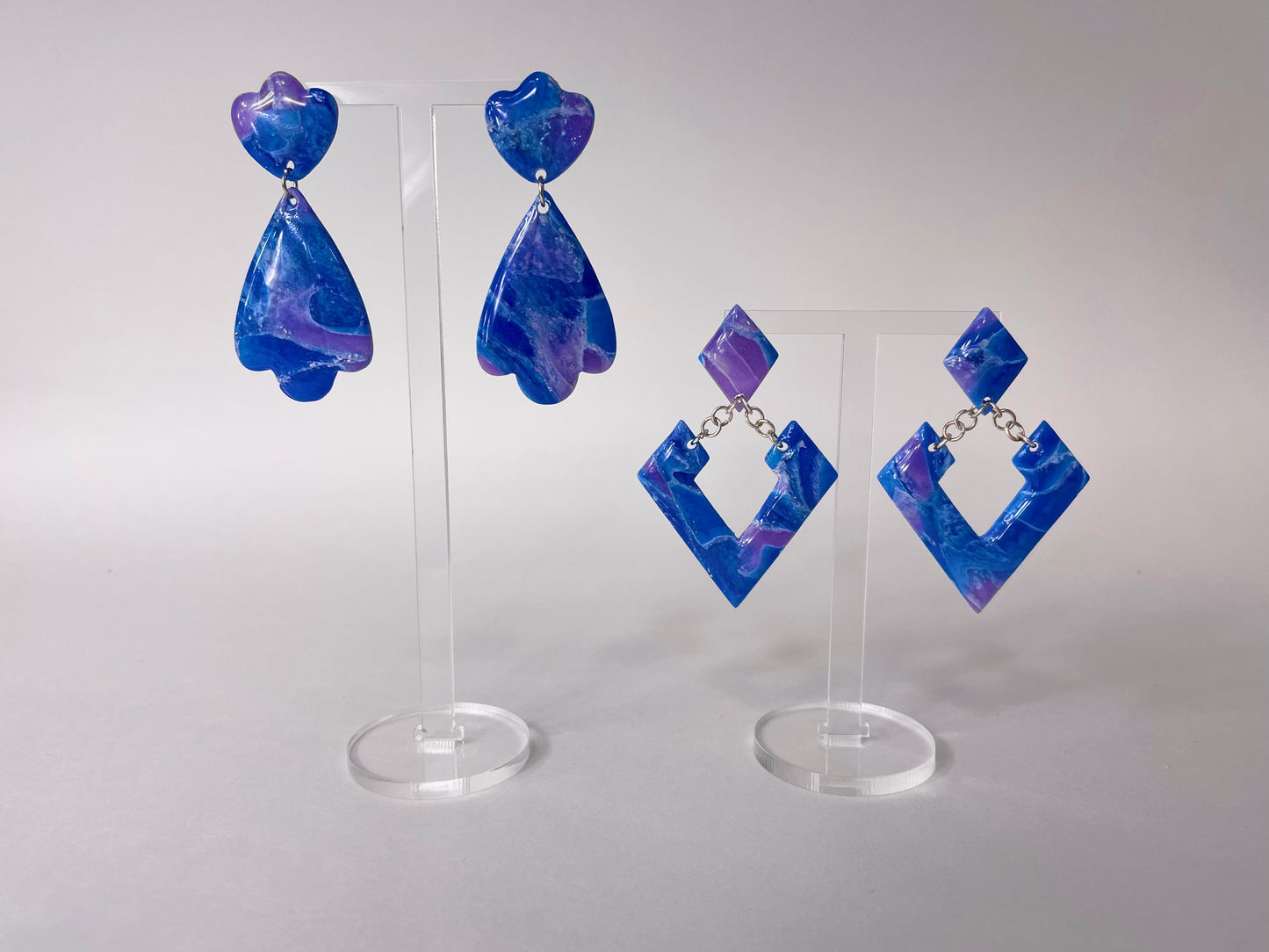 blue & purple clamshell earrings
