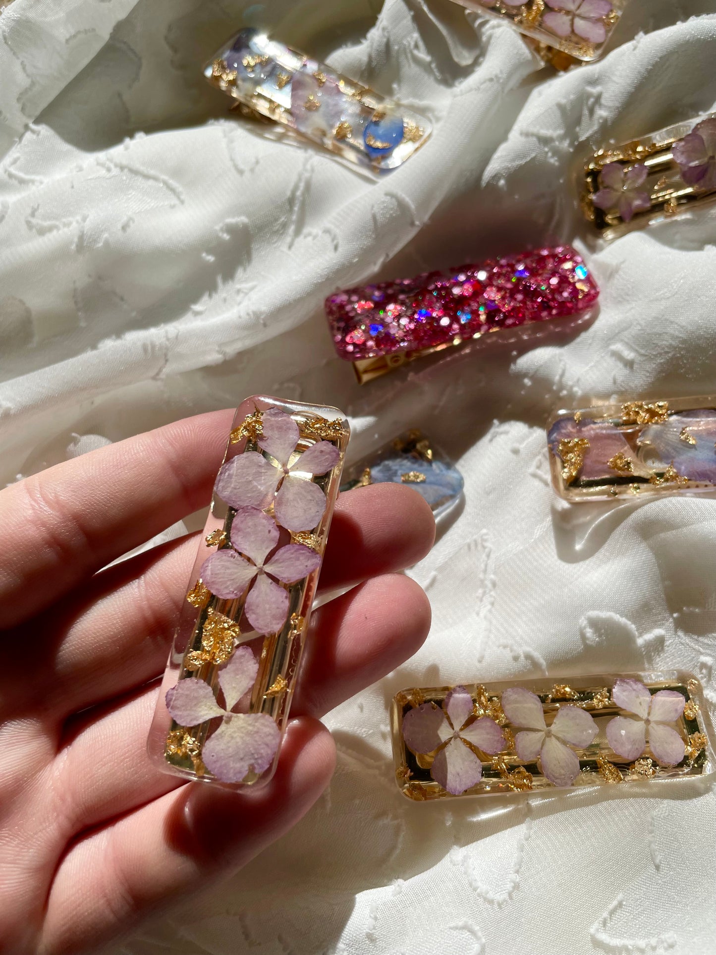 real flower barette hair clip