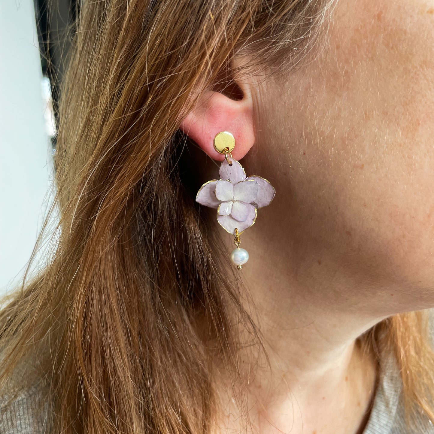 bridesmaid faves - 18k gold plated hydrangea & pearl earrings