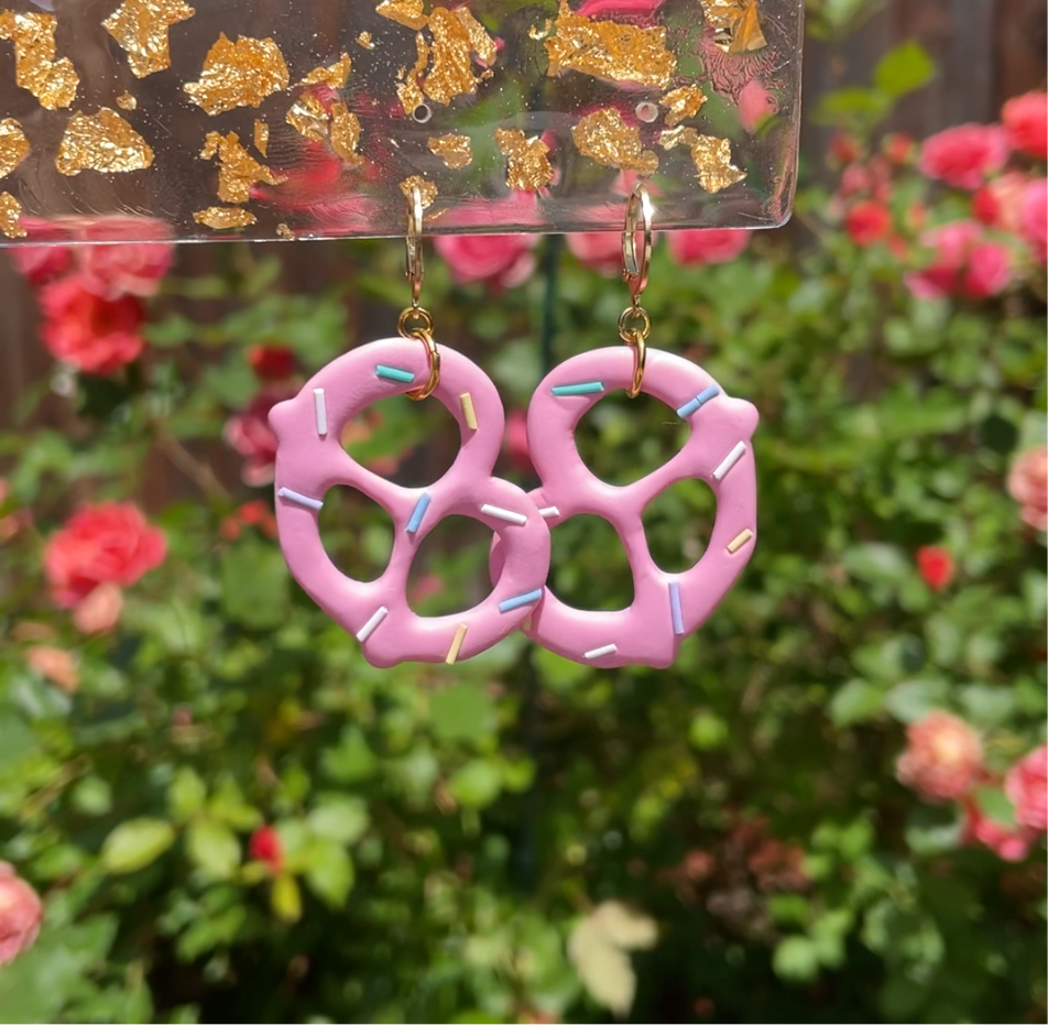 18k gold plated pink pretzel earrings