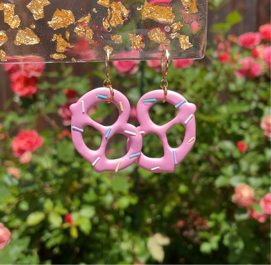 18k gold plated pink pretzel earrings