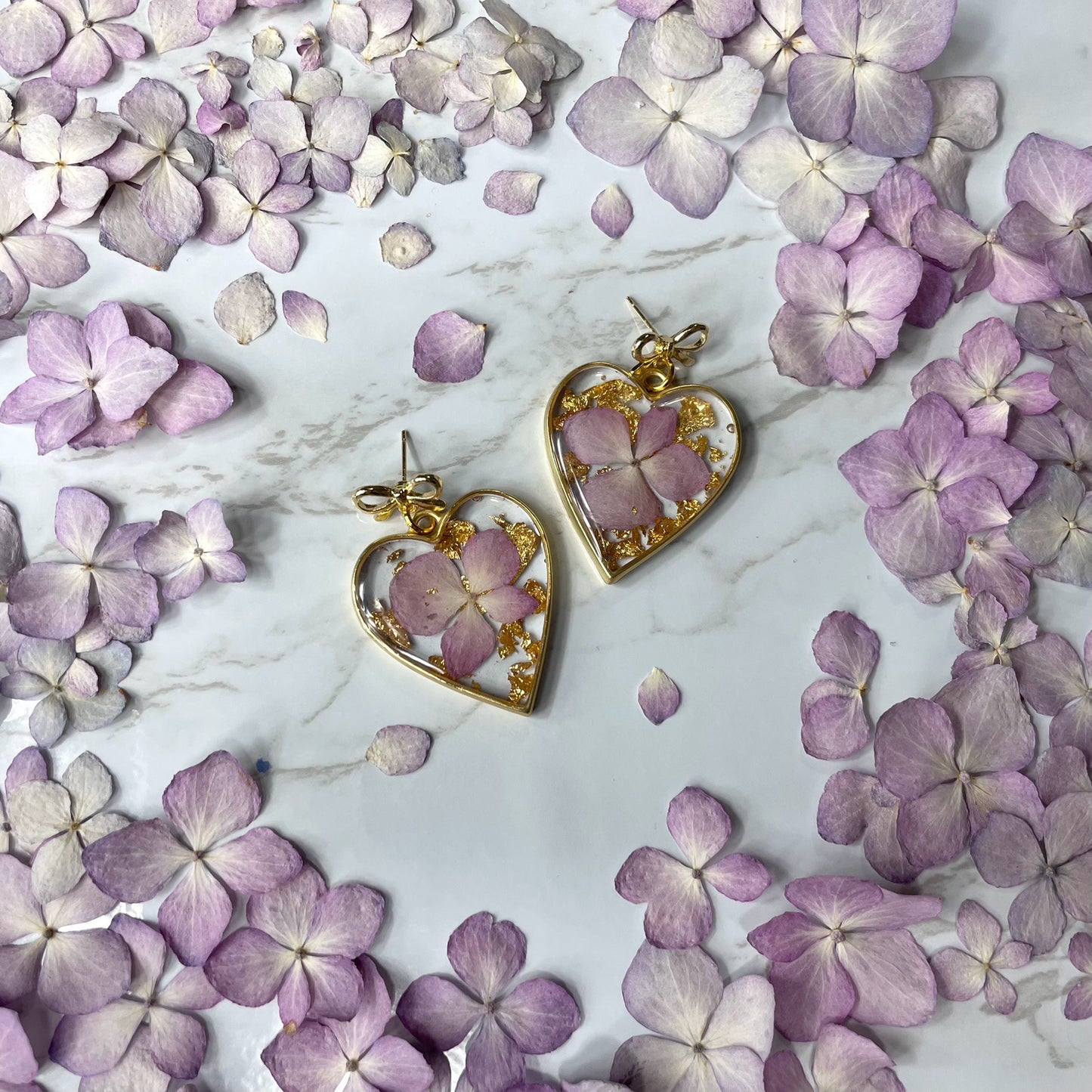 hydrangea petal heart earrings