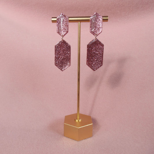 pink glitter drop earrings