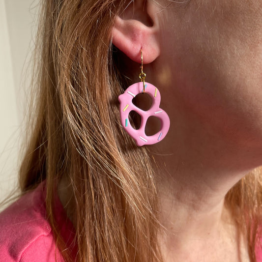 18k gold plated pink pretzel earrings