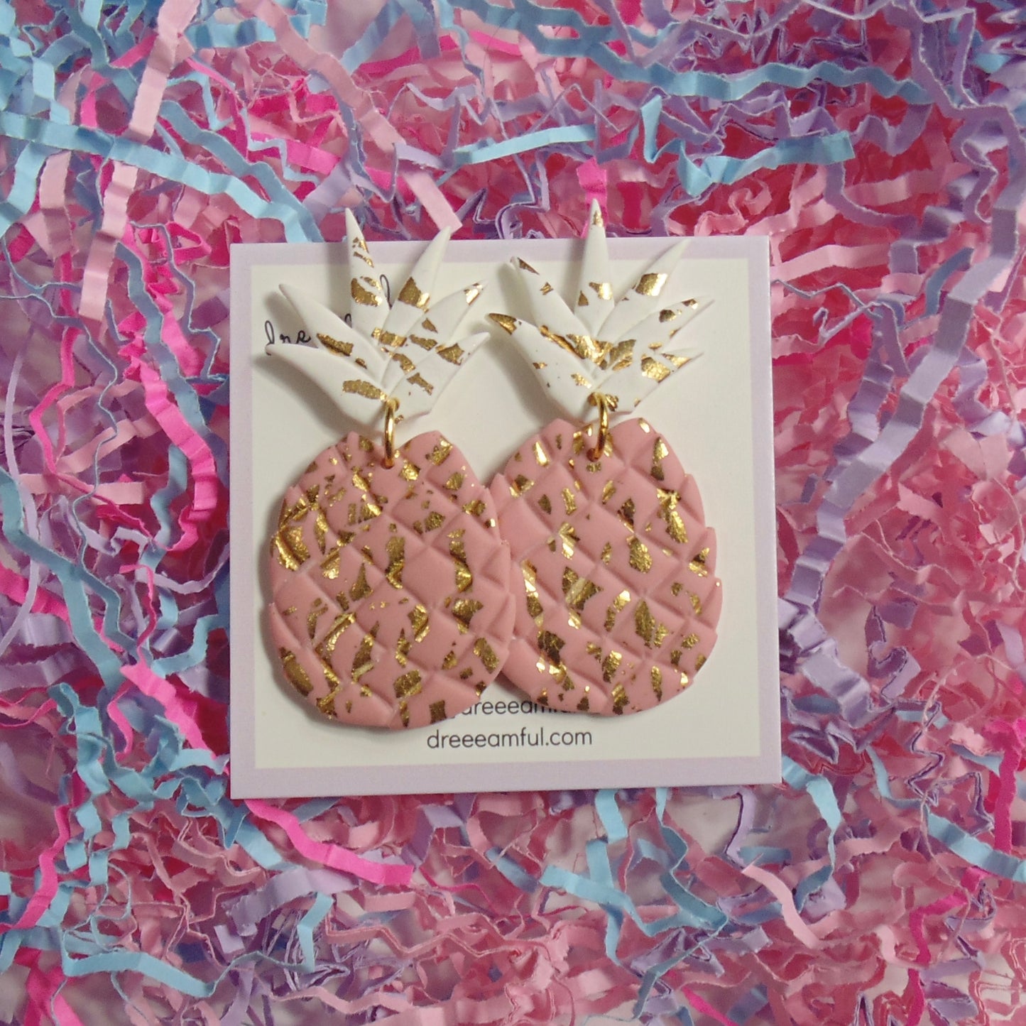 pink & gold pineapple earrings