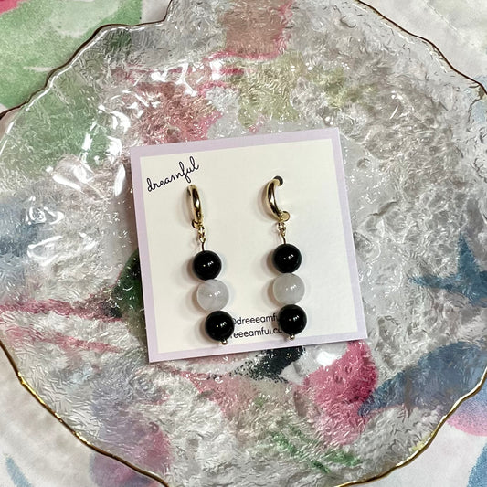 24k gold plated obsidian & moonstone crystal earrings