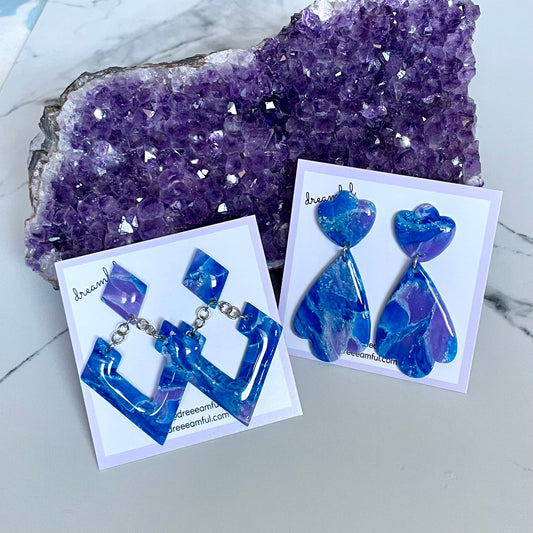 blue & purple clamshell earrings