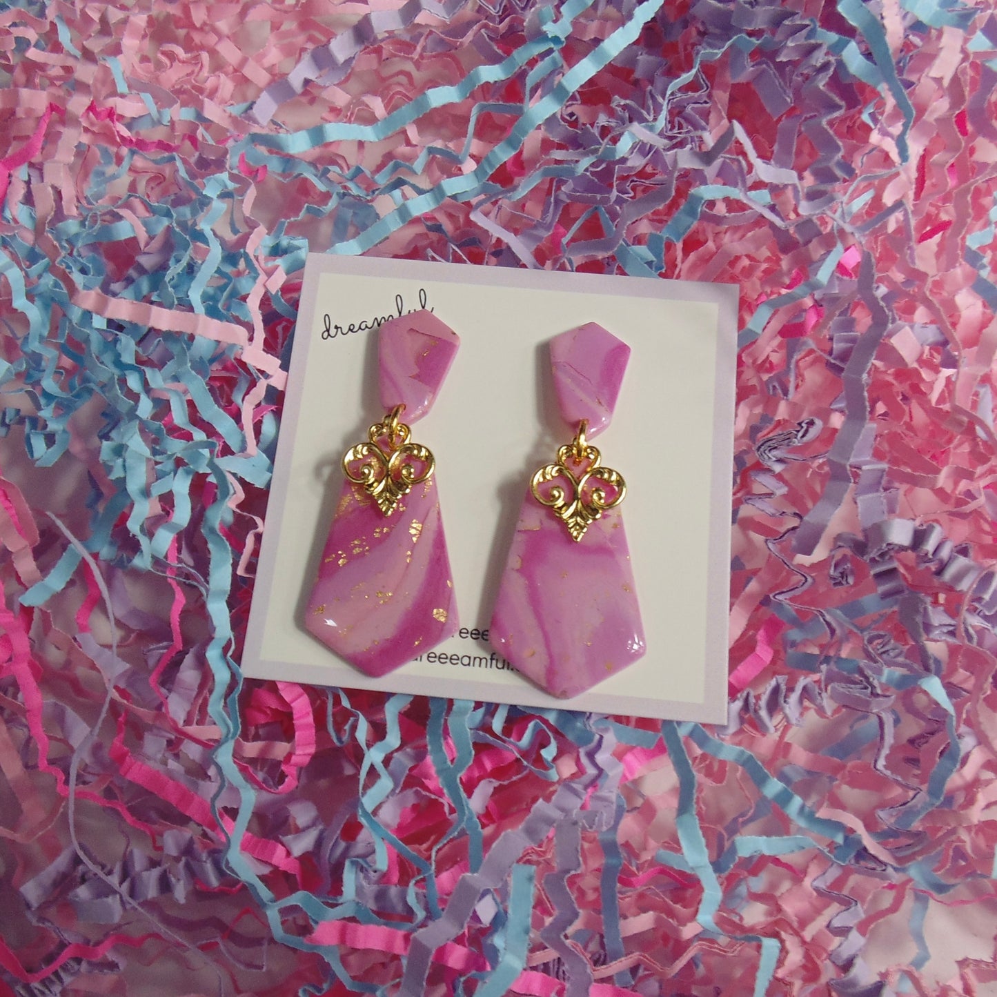 pink charm drop earrings