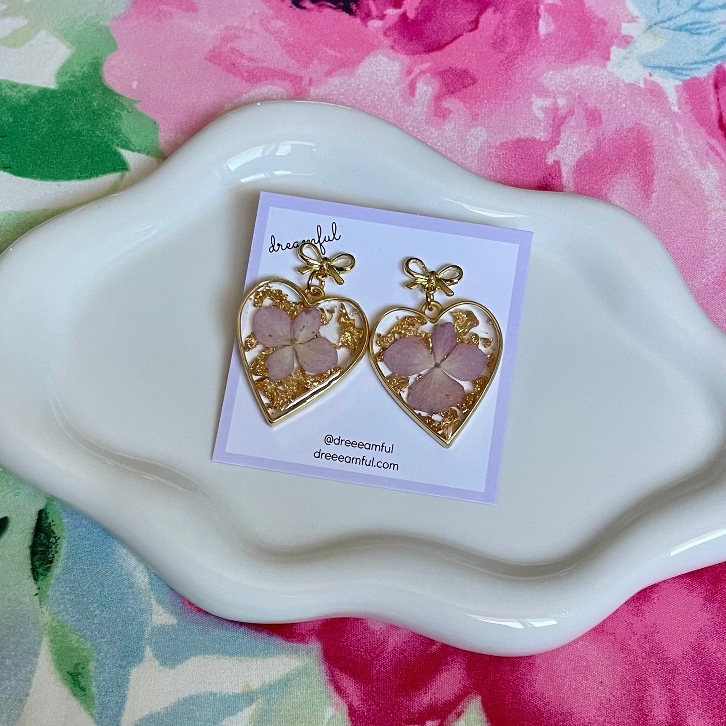 hydrangea petal heart earrings