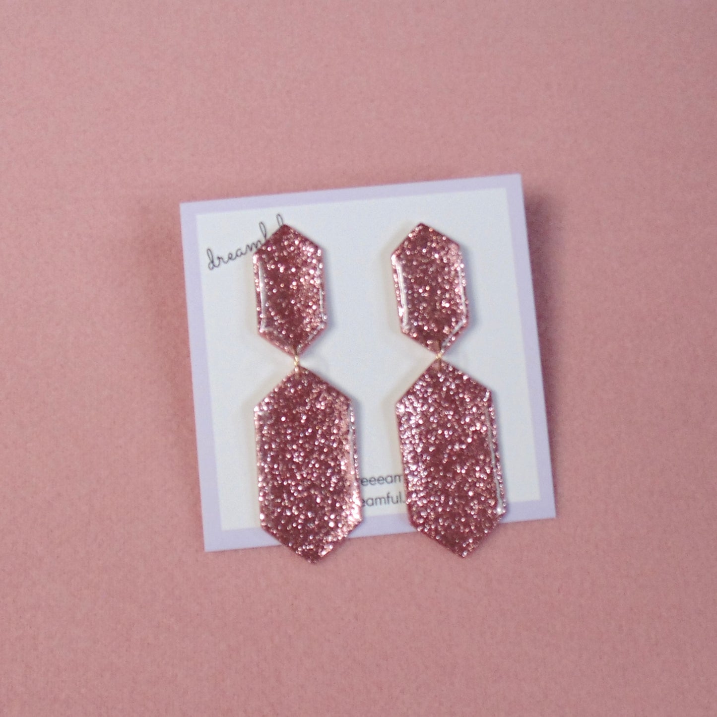 pink glitter drop earrings