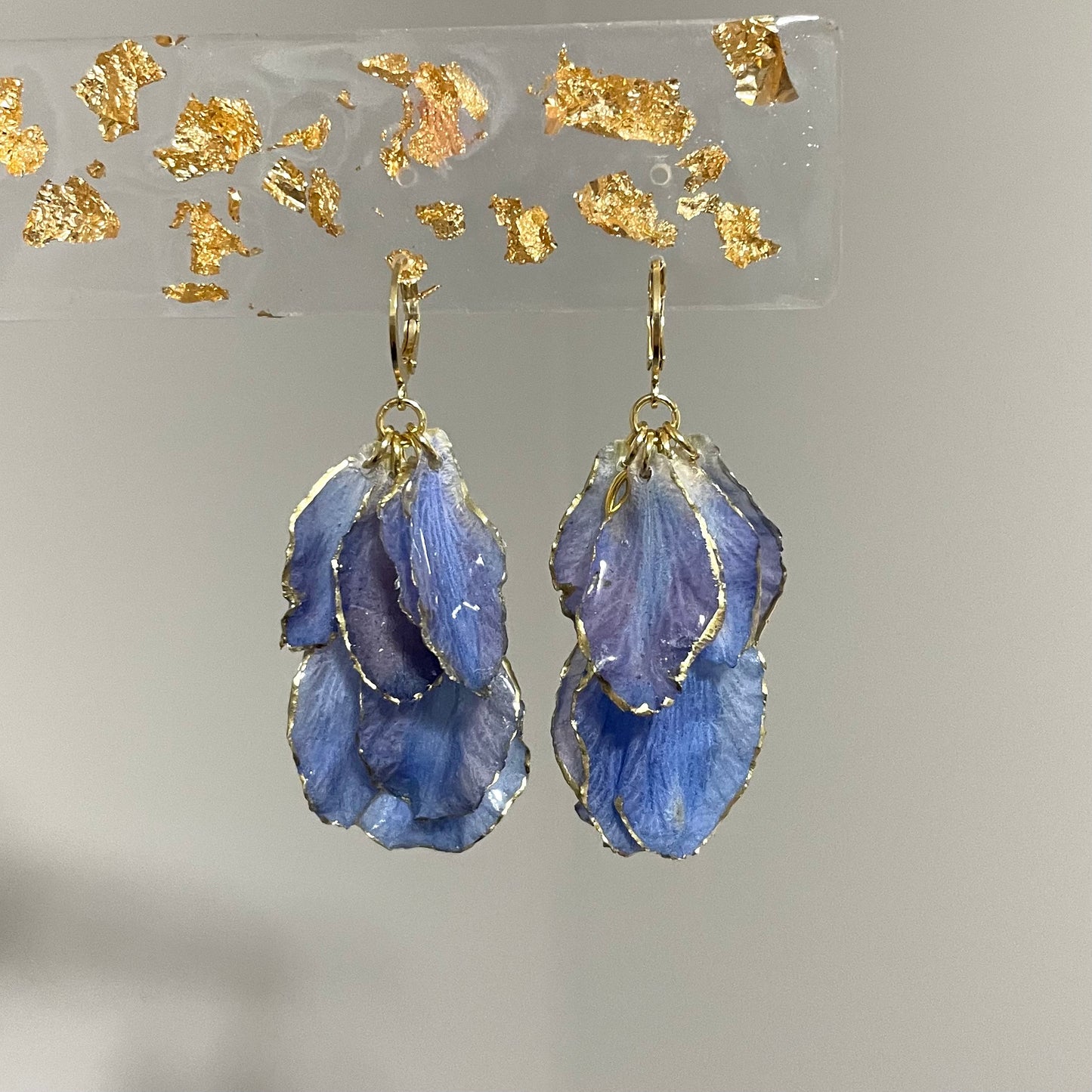 18k gold plated blue delphinium earrings
