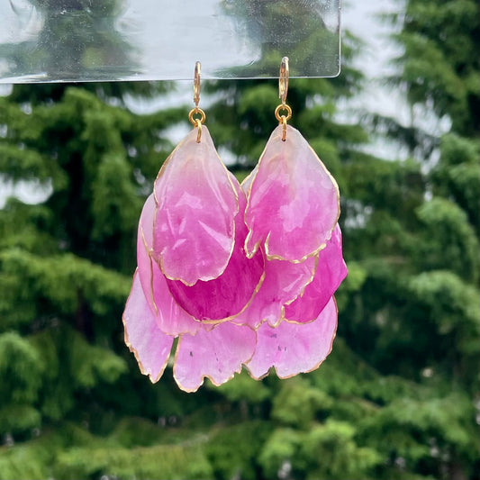 18k gold plated fuschia peony earrings
