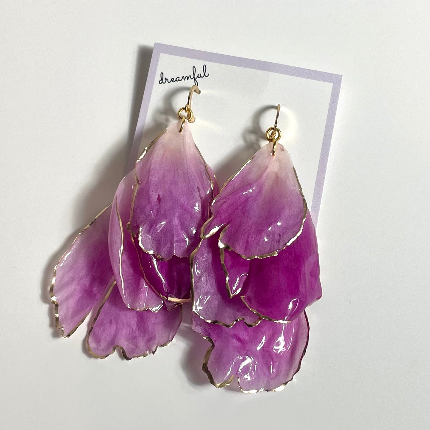 18k gold plated fuschia peony earrings