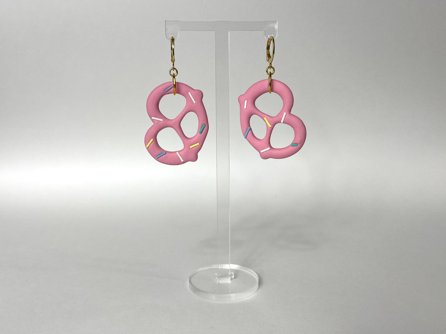 18k gold plated pink pretzel earrings
