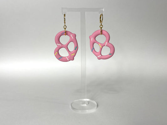 18k gold plated pink pretzel earrings