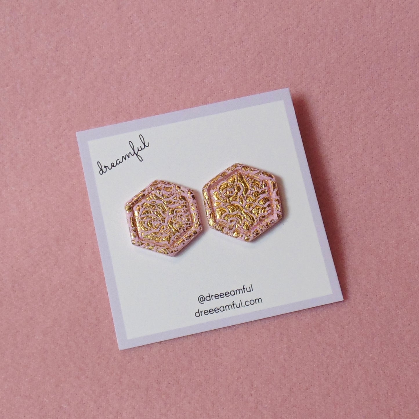 pink & gold geometric studs