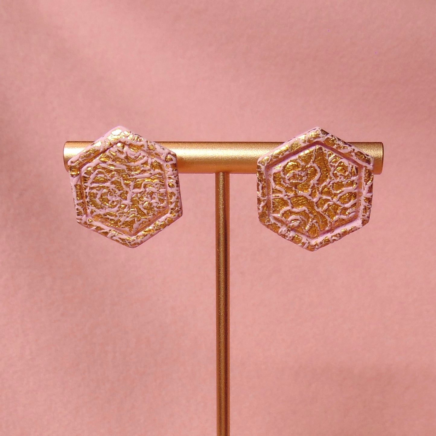 pink & gold geometric studs