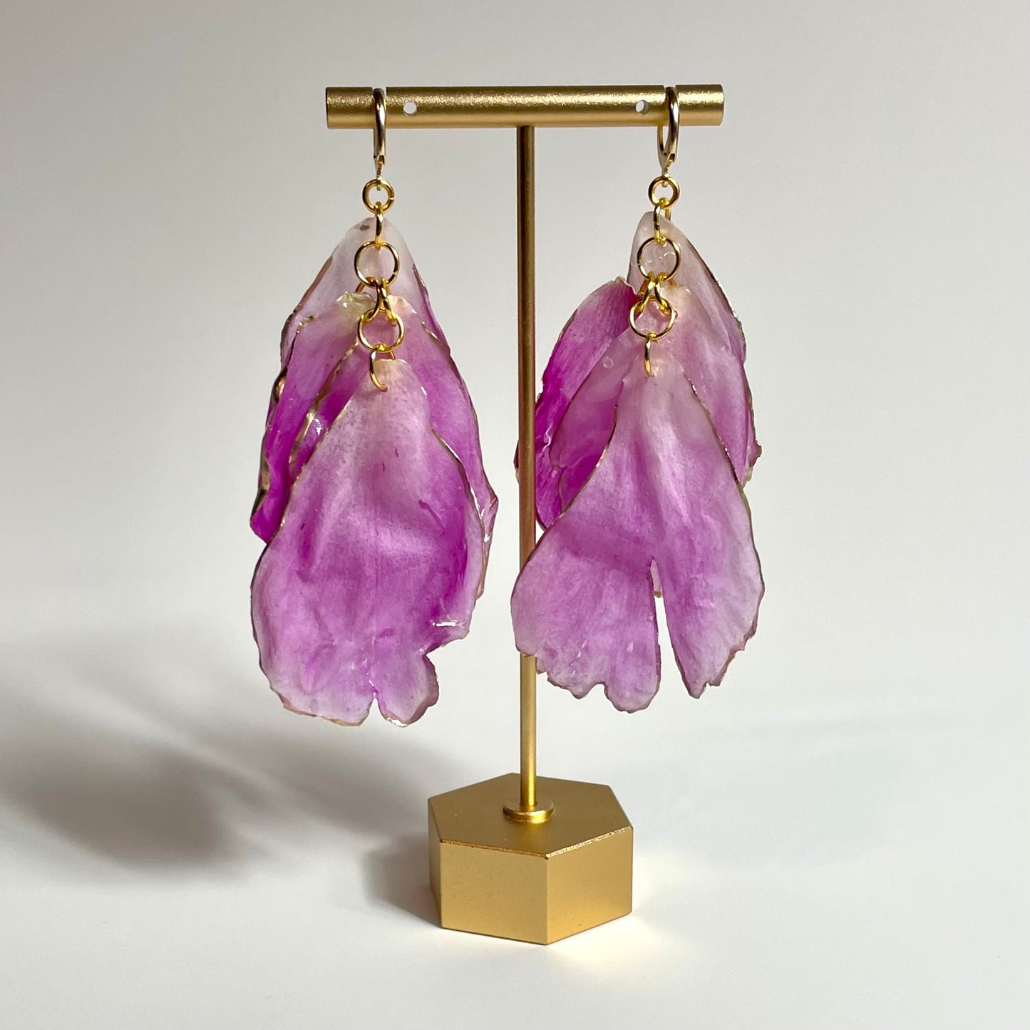 18k gold plated fuschia peony earrings