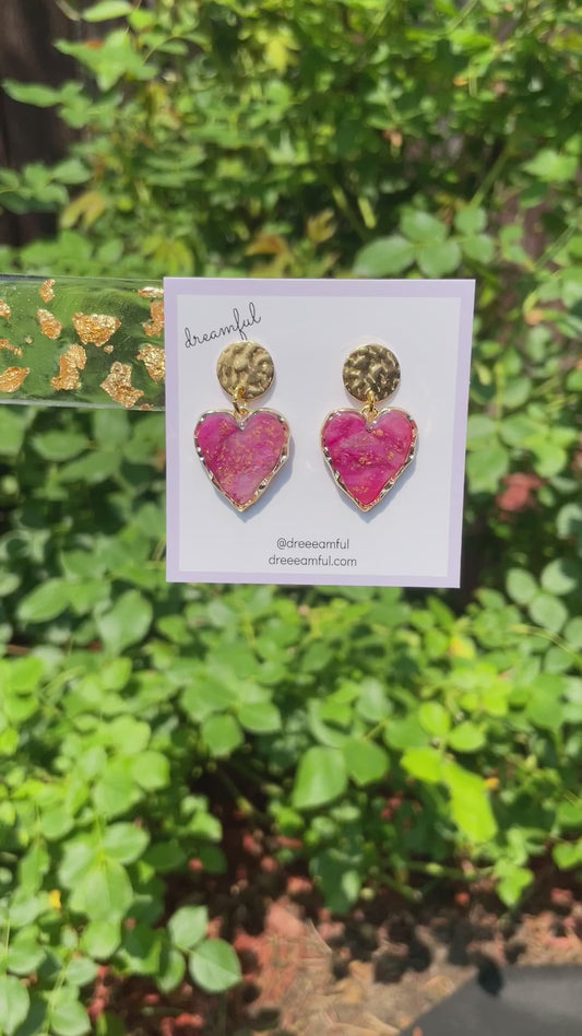 18k gold plated pink heart earrings