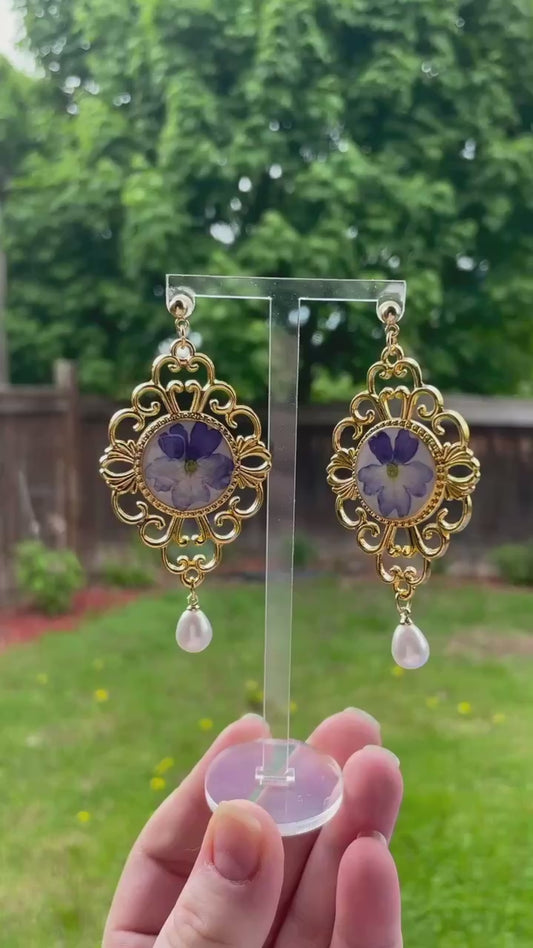 baroque preserved flower earrings