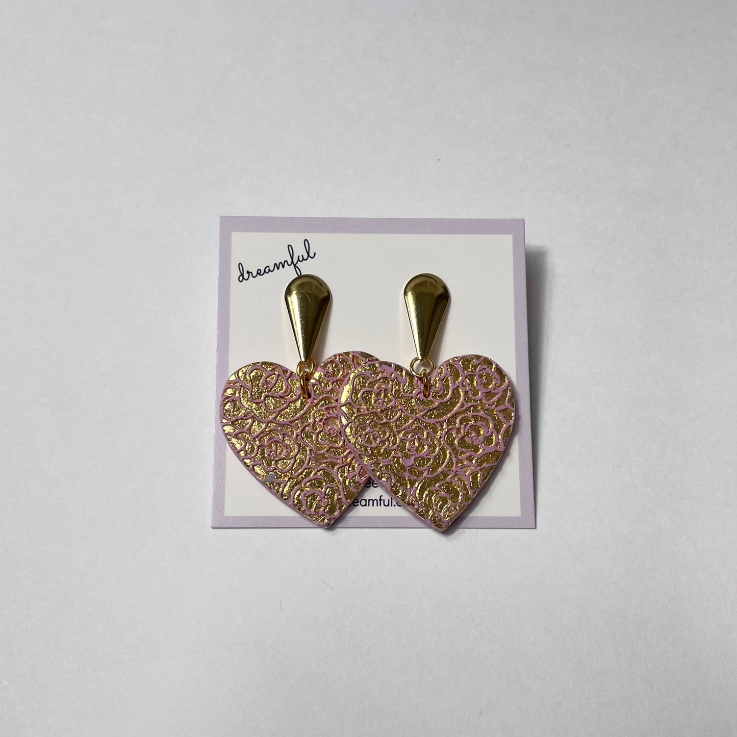 gold rose hearts - handmade polymer clay earringse