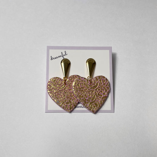 gold rose hearts - handmade polymer clay earringse