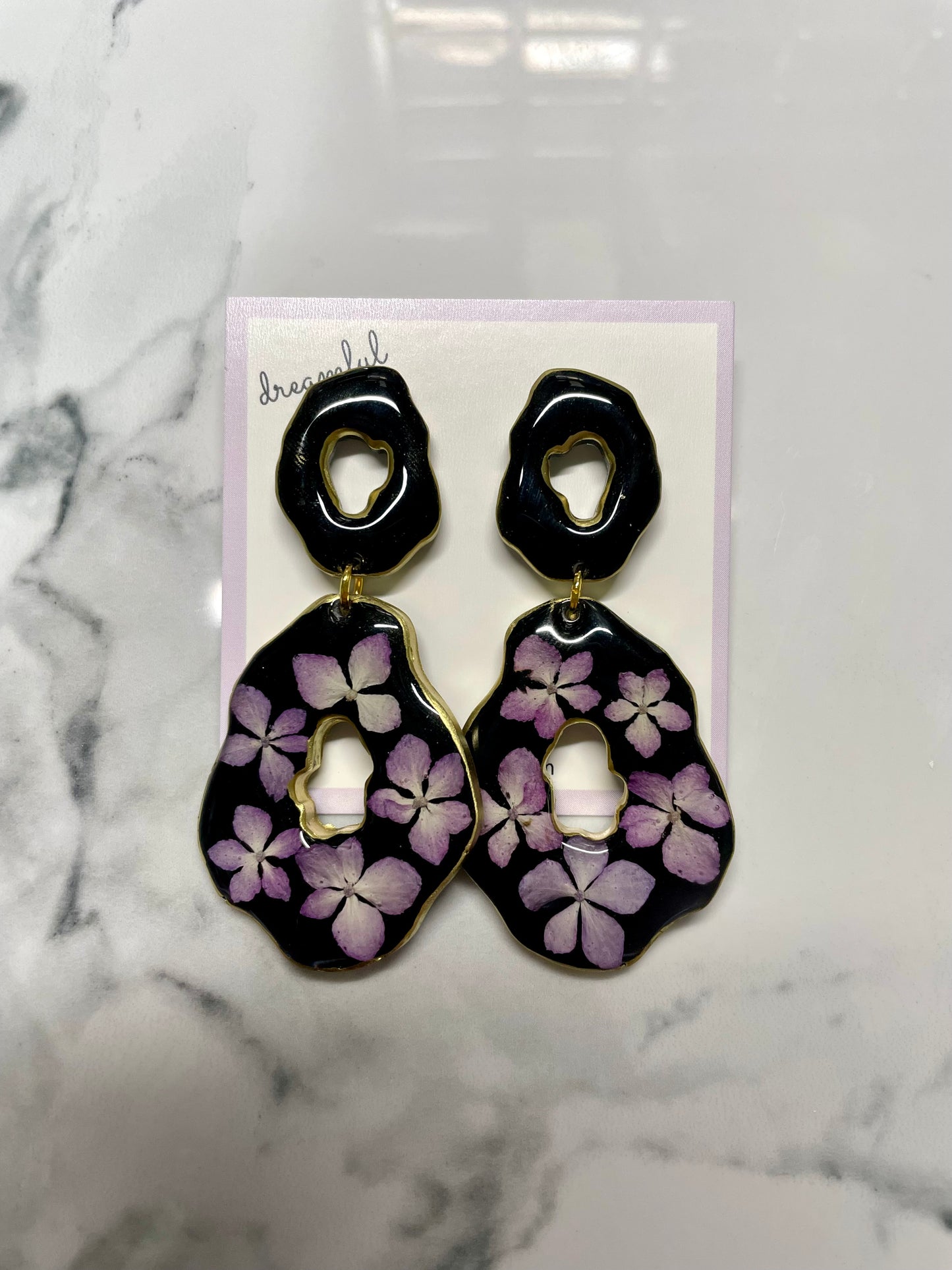 black hydrangeas - handmade preserved flower earrings