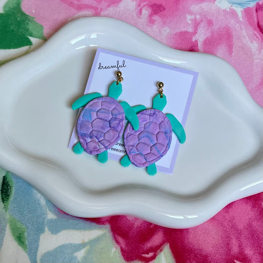 pastel sea turtles - handmade polymer clay earrings