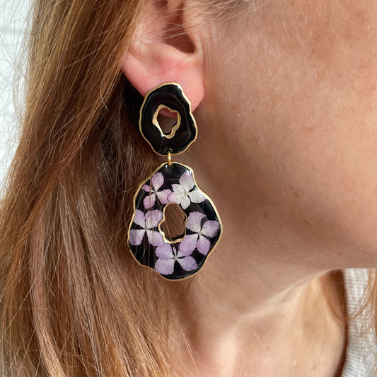 black hydrangea earrings