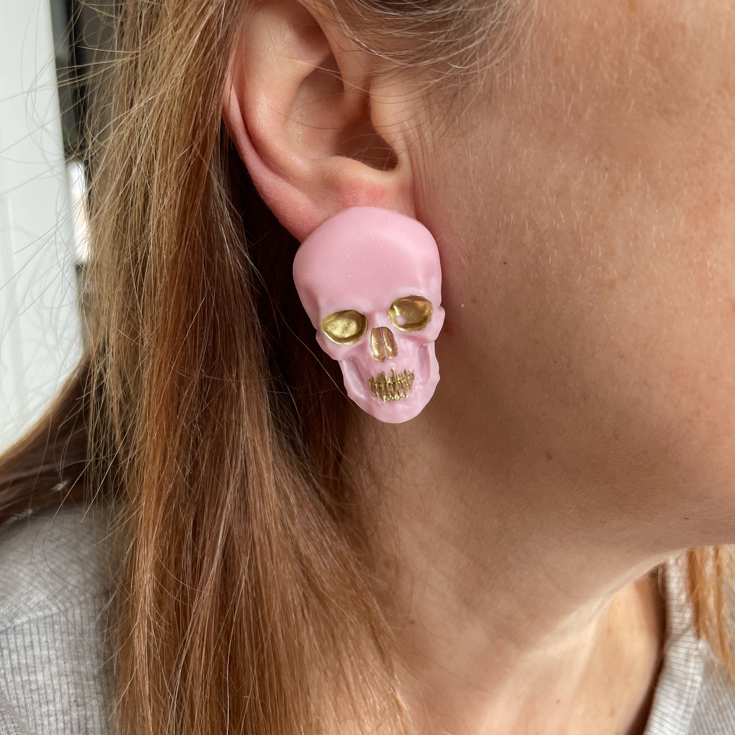 pink & gold skull earrings