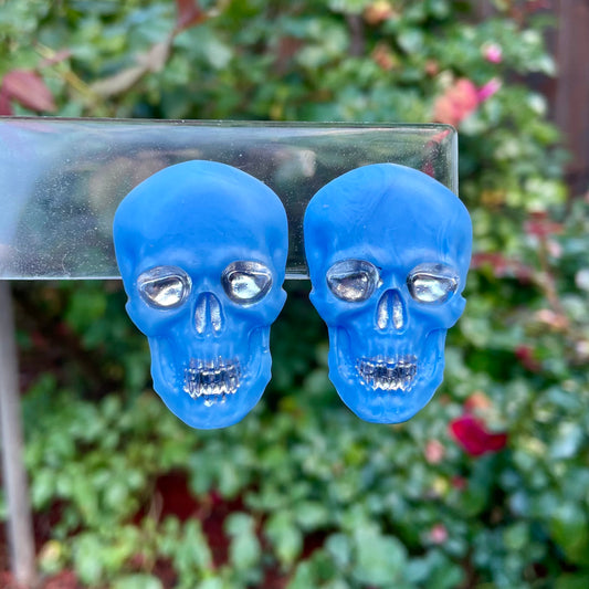 blue & silver skull earrings