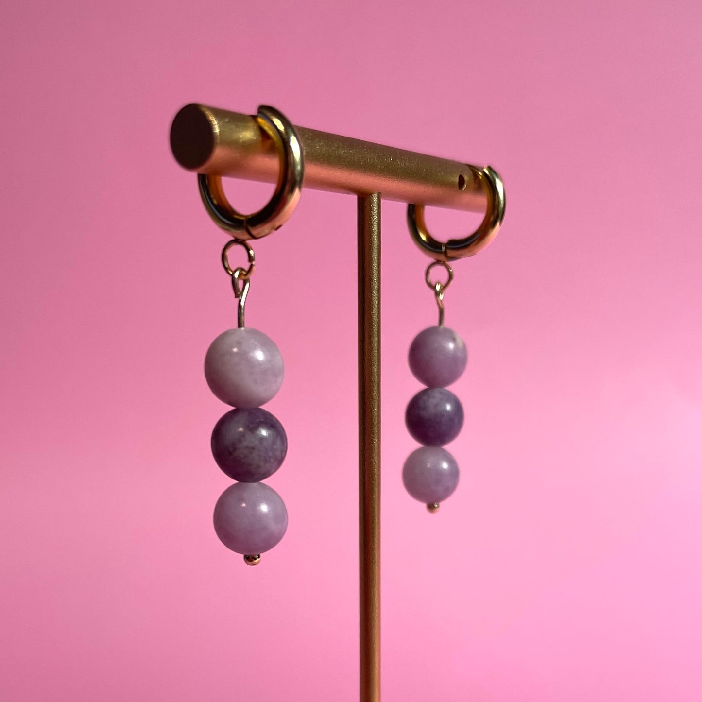 24k gold plated lepidolite crystal earrings