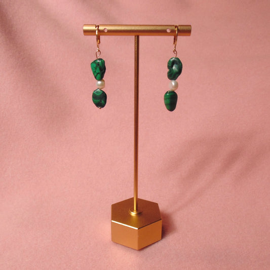 18k gold plated malachite & pearl earrings