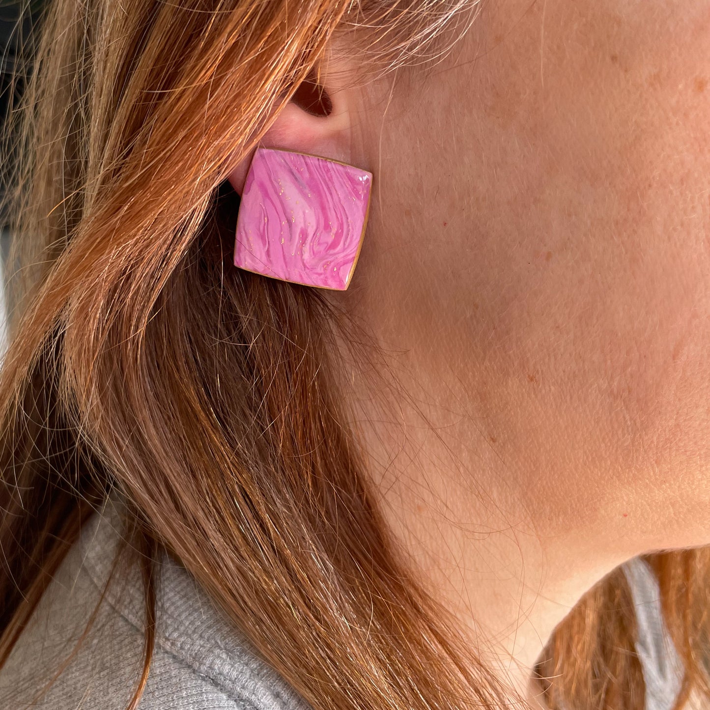 pink swirl XL stud earrings