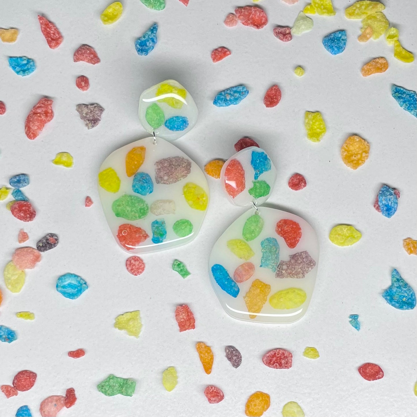 fruity pebbles & milk - handmade epoxy resin earrings