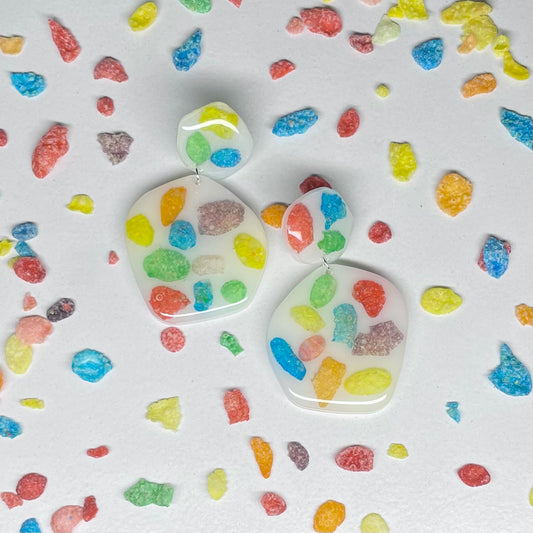 fruity pebbles & milk - handmade epoxy resin earrings