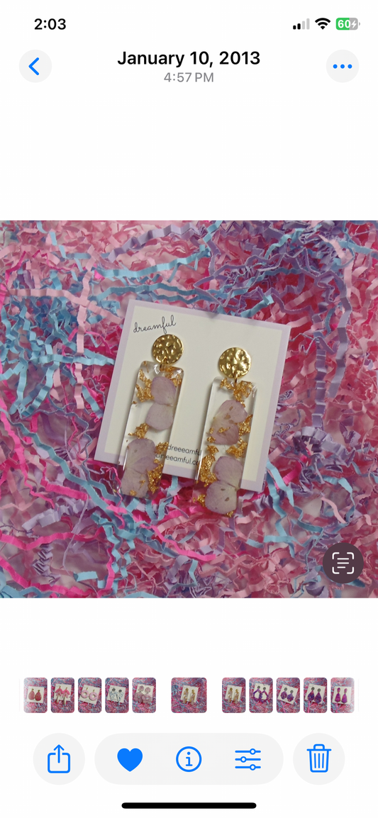 18k gold plated hydrangea bar earrings