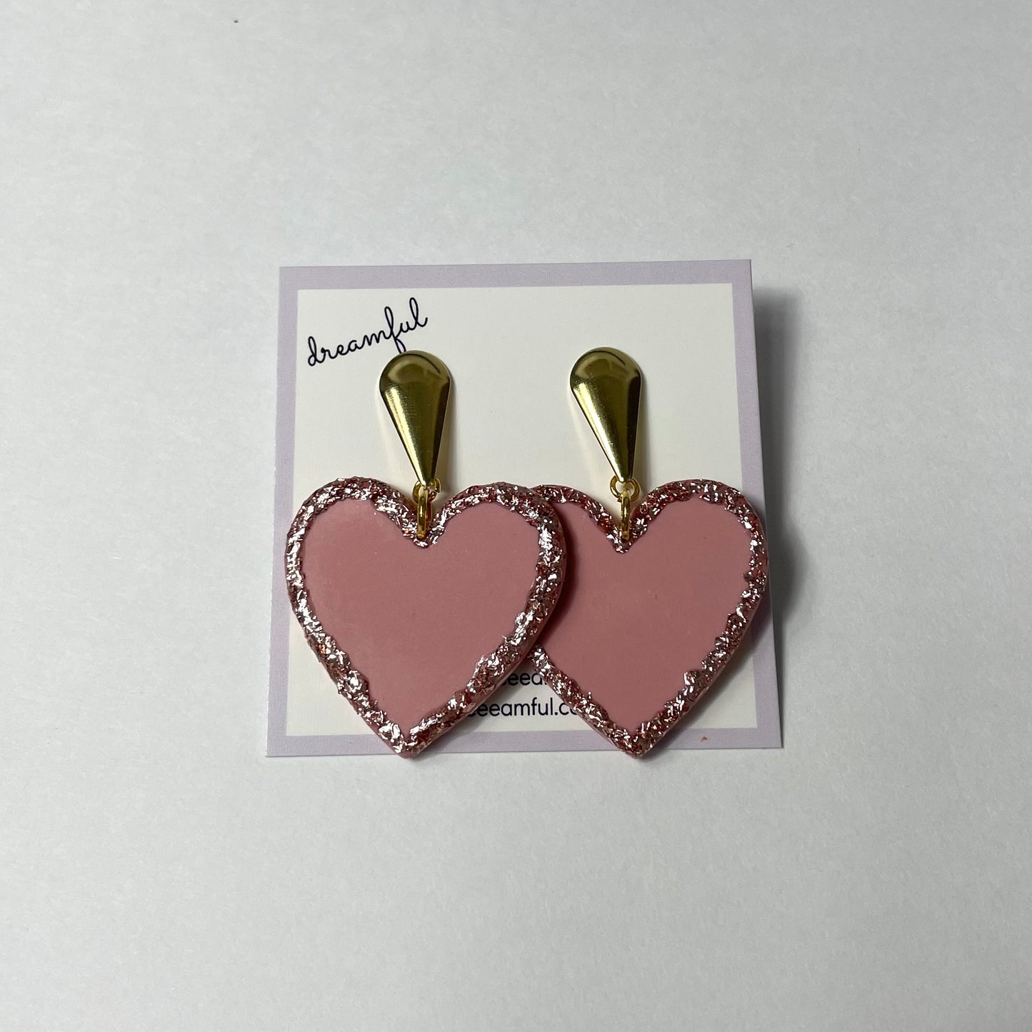 dusty pink glitter hearts - handmade polymer clay earrings