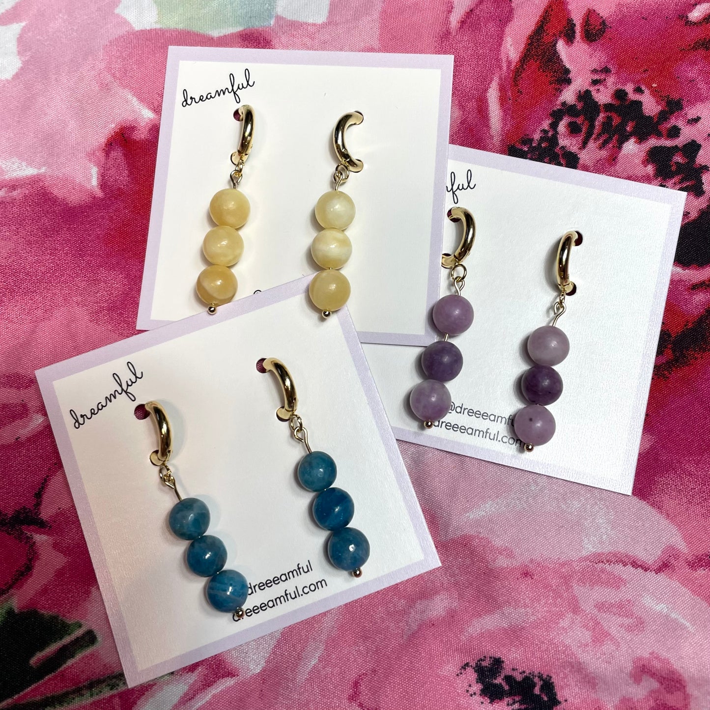 24k gold plated lepidolite crystal earrings