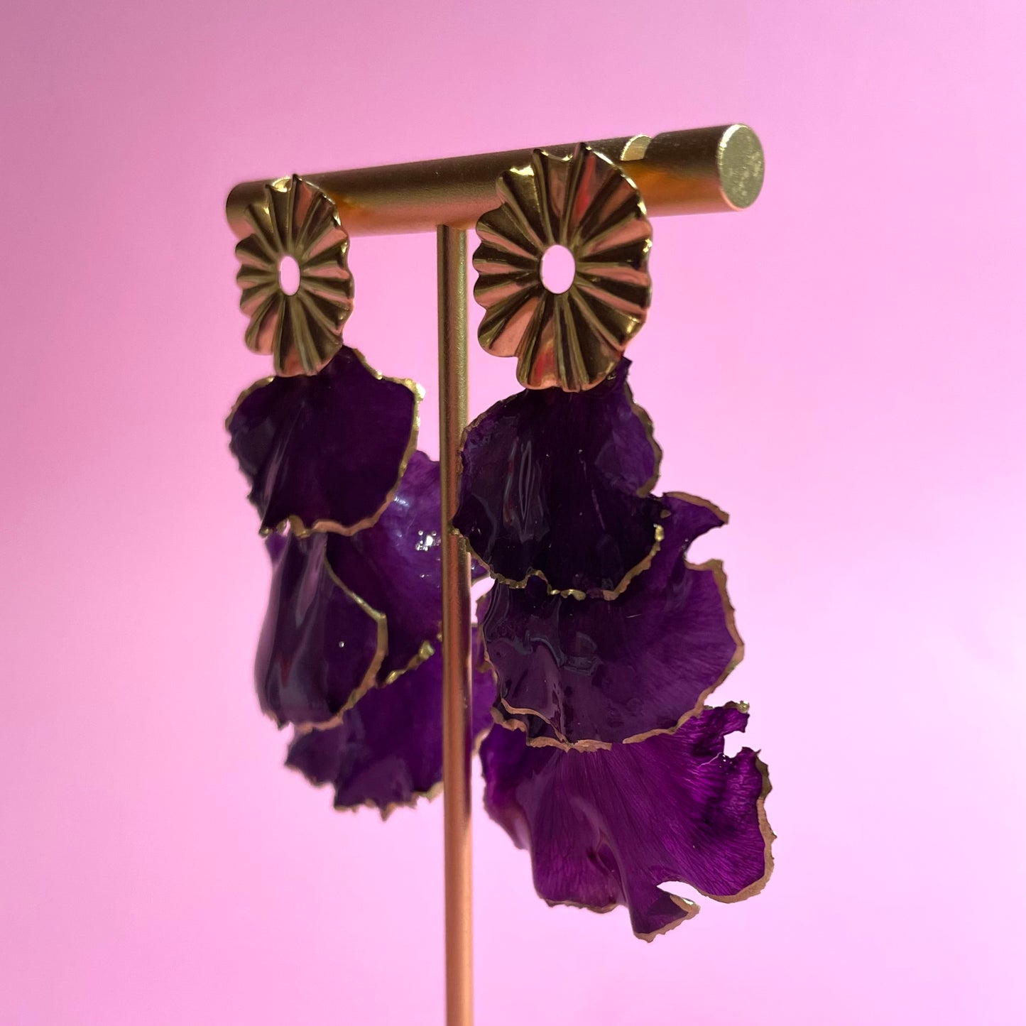 purple carnation petal earrings
