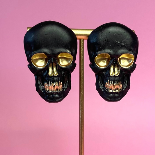 black & gold skull earrings