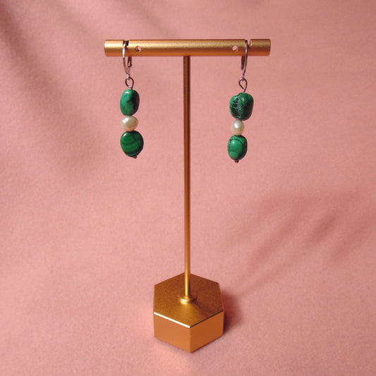 18k gold plated malachite & pearl earrings